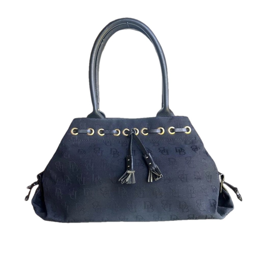 Dooney & Bourke Tassel Satchel Black Signature Logo w/ leather trim